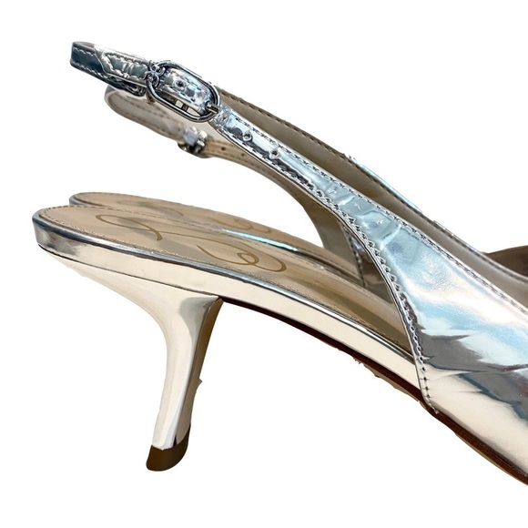 NWT Sam Edelman Bianka Slingback Silver Metallic Kitten Heel Pump Size 9 - Picture 6 of 14